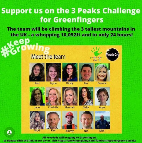 EVERGREEN TAKE ON THE THREE PEAKS CHALLENGE FOR GREENFINGERS!